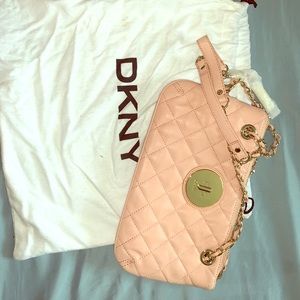 DKNY soft pink quilted Nappa leather crossbody bag